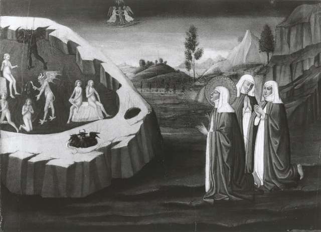Anonimo — Maestro di San Miniato - (?) - sec. XV - Santa Caterina da Siena intercede per l'anima di suor Palmerina — insieme